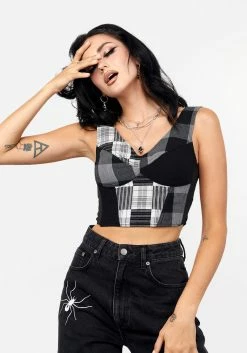 CHI1 Uh-Oh Mixed Check Corset Top