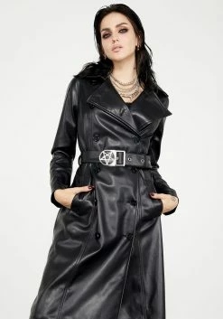 Womens Clothing Sales 44 KYL1 Poison PU Leather Trench Coat