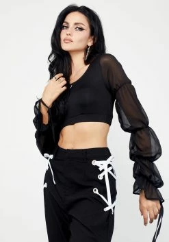 MET1 Cavity Bubble Sleeve Crop Top