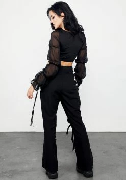 MET1 Cavity Bubble Sleeve Crop Top -Womens Clothing Sales 5 800x