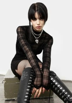 CHI1 Buffy Check Mesh Top -Womens Clothing Sales AW21CL415 BUFFY CHECK MESH TOP 009 800x