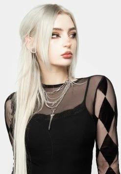 DDS1 Harleen Checkerboard Mesh Bodysuit -Womens Clothing Sales AW21DD248 HARLEEN CHECKERBOARD MESH BODYSUIT 03 800x