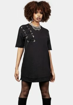 DMT1 Mishap Lace Up Jersey T-Shirt Dress -Womens Clothing Sales AW22DM110 Mishap Jersey Lace up T Shirt Dress 007 800x