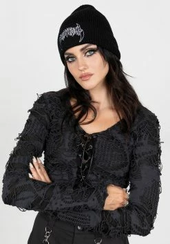 HXC1 Distorted Disturbia Embroidered Beanie -Womens Clothing Sales AW22HXC192 DistortedDisturbiaEmbroidedBeanie 3 800x