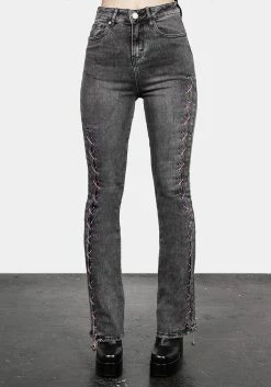 JB1 Tramp Washed Lace Up Flared Jeans -Womens Clothing Sales AW22JB205 Tramp Washed Lace Up Flared Jeans 003 800x
