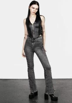 JB1 Tramp Washed Lace Up Flared Jeans -Womens Clothing Sales AW22JB205 Tramp Washed Lace Up Flared Jeans 004 800x