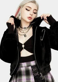 KYL1 Helena Faux Fur Crop Bomber -Womens Clothing Sales AW22KY134 HELENA FAUX FUR CROP BOMBER 015 800x