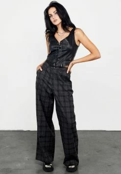 LVT1 Anthrax PU Leather Lace Up Bodice -Womens Clothing Sales AW22LV204 AnthraxPULeatherLaceupbodice864 800x