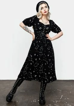 LVT1 Silver Celestial Print Sweetheart Midi Dress