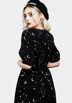 LVT1 Silver Celestial Print Sweetheart Midi Dress -Womens Clothing Sales AW22LV233 Celestial Sweetheart Midi Dress 011 800x