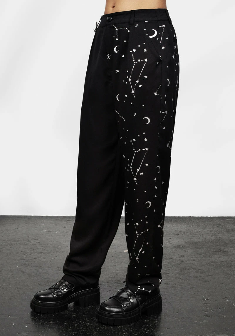 LVT1 Silver Celestial Print Spliced Tapered Trousers 6 LVT1 Silver Celestial Print Spliced Tapered Trousers - Image 6
