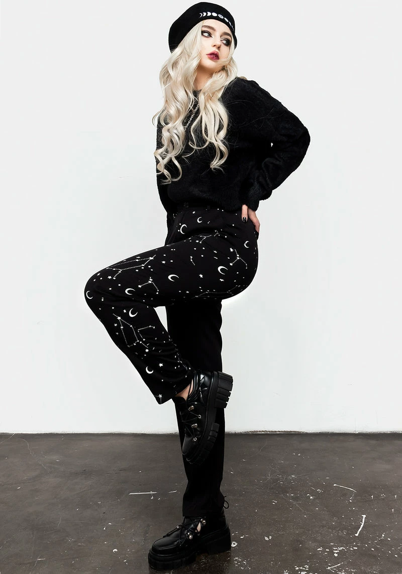 LVT1 Silver Celestial Print Spliced Tapered Trousers 3 LVT1 Silver Celestial Print Spliced Tapered Trousers - Image 3