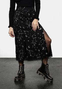 LVT1 Silver Celestial Print Double Split Skirt -Womens Clothing Sales AW22LV239 Celeste Double Split Skirt 002 800x
