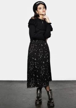 LVT1 Silver Celestial Print Double Split Skirt -Womens Clothing Sales AW22LV239 Celeste Double Split Skirt 004 800x