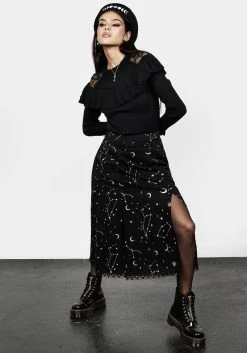 LVT1 Silver Celestial Print Double Split Skirt