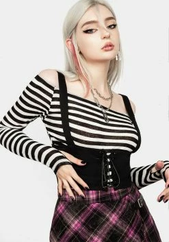 MET1 Ignorance Corset Lace Up Stripe Top