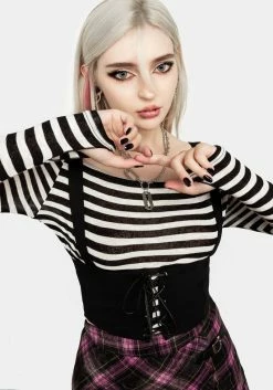 MET1 Ignorance Corset Lace Up Stripe Top 13 MET1 Ignorance Corset Lace Up Stripe Top -Womens Clothing Sales AW22M169 IGNORANCE LACE UP STRIPE CROP TOP 008 800x