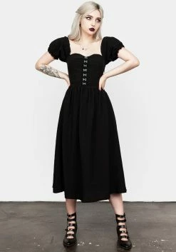 MET1 Mortem Midi Dress With Puff Sleeves