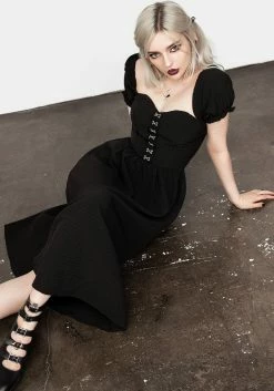 MET1 Mortem Midi Dress With Puff Sleeves -Womens Clothing Sales AW22M212 MORTEM MIDI DRESS WITH PUFF SLEEVES 012 800x