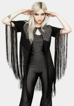 MET1 Sharona Fringed Bolero Jacket -Womens Clothing Sales AW22M260 SHARONA FRINGED BOLERO JUCKET 003 800x