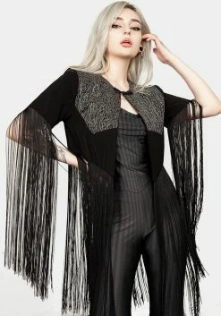 MET1 Sharona Fringed Bolero Jacket -Womens Clothing Sales AW22M260 SHARONA FRINGED BOLERO JUCKET 004 800x