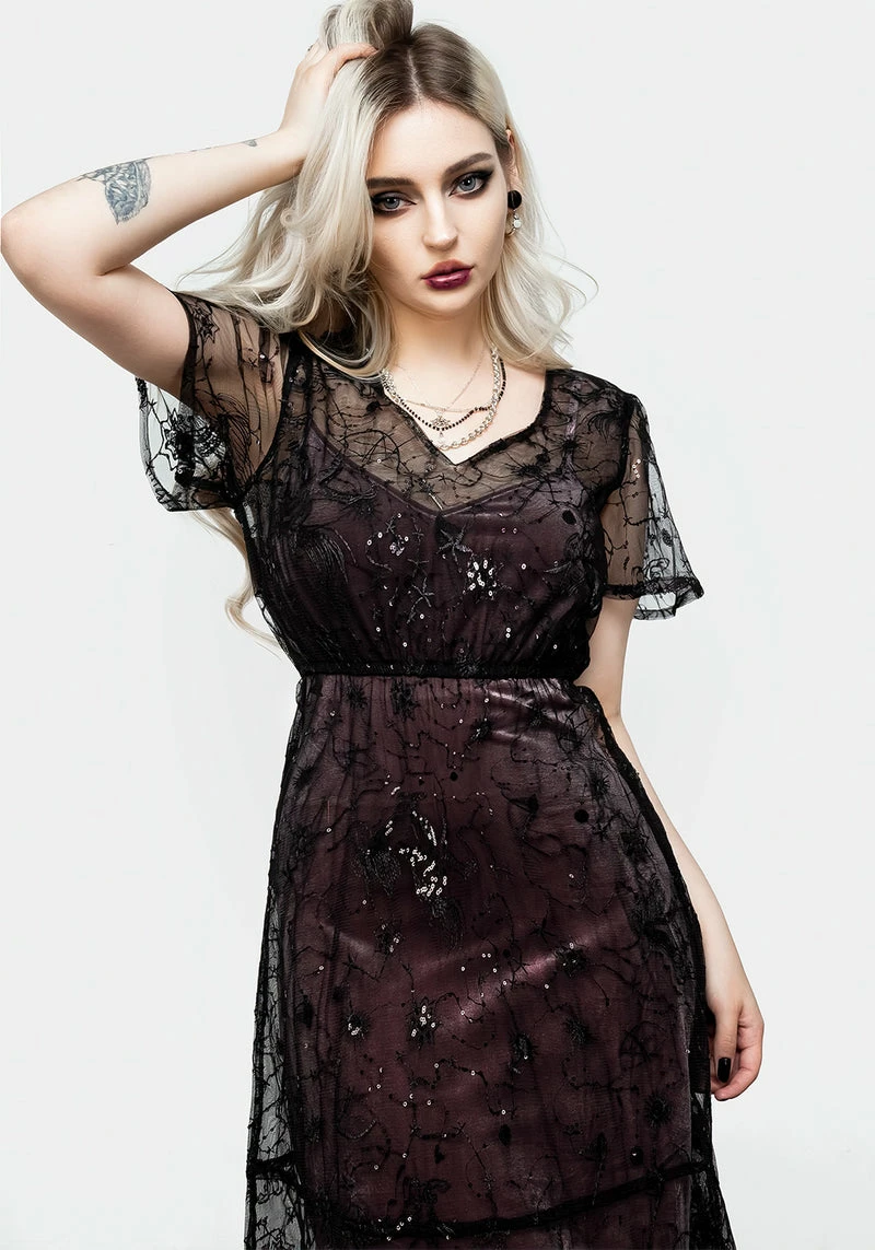 MET1 Lune Sequined Tiered Velvet Slip Dress 4 MET1 Lune Sequined Tiered Velvet Slip Dress - Image 4