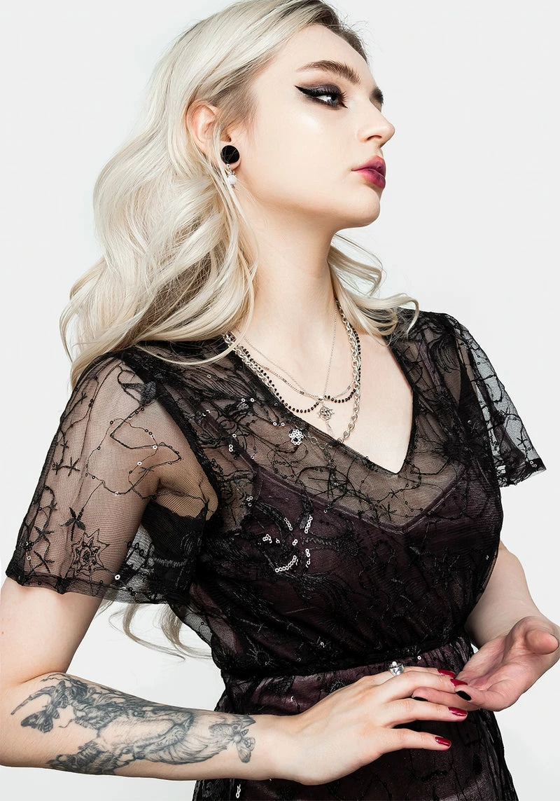 MET1 Lune Sequined Tiered Velvet Slip Dress 2 MET1 Lune Sequined Tiered Velvet Slip Dress - Image 2