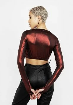MET1 Rockclub Metallic Crop Top -Womens Clothing Sales AW22M305 Rockclub Metallic crop Top 001 800x