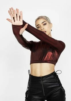 MET1 Rockclub Metallic Crop Top -Womens Clothing Sales AW22M305 Rockclub Metallic crop Top 007 800x