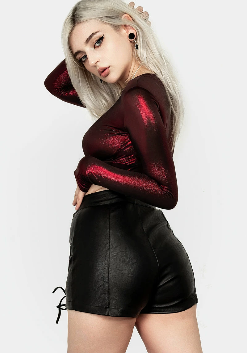 MET1 Mosh Faux Leather Lace Up Shorts 2 MET1 Mosh Faux Leather Lace Up Shorts - Image 2