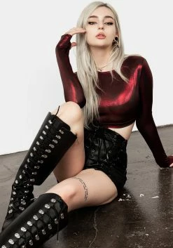 MET1 Mosh Faux Leather Lace Up Shorts 16 MET1 Mosh Faux Leather Lace Up Shorts -Womens Clothing Sales AW22M320 MOSH FAUX LEATHER LACE UP SHORTS 016 800x