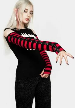 MET1 Rawr Stripe Cold Shoulder Tee -Womens Clothing Sales AW22M76 RAWR STRIPE CPLD SHOULDER TEE 006 800x