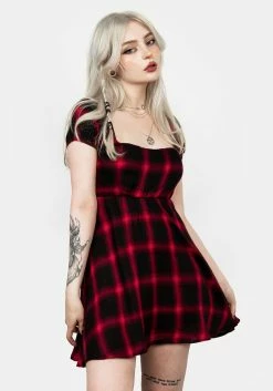 MET1 Pennyroyal Red Check Dress