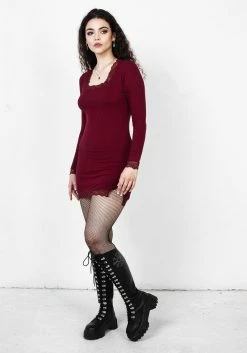 DDS1 LAETITIA LACE TRIM MINI BODYCON DRESS -Womens Clothing Sales SS22 226 Drusilla Dress Red 004 800x