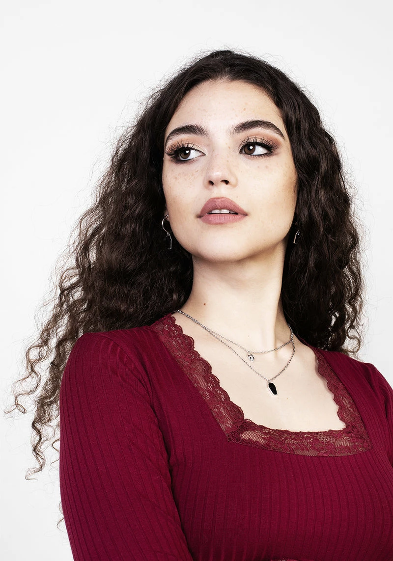 DDS1 PERDITA LONG SLEEVE LACE TRIM TOP 2 DDS1 PERDITA LONG SLEEVE LACE TRIM TOP - Image 2