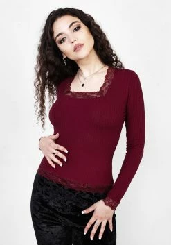 DDS1 PERDITA LONG SLEEVE LACE TRIM TOP