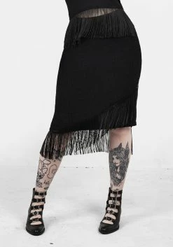DMT1 LITTLELIES MIDI FRINGED JERSEY SKIRT