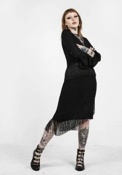 DMT1 LITTLELIES MIDI FRINGED JERSEY SKIRT -Womens Clothing Sales SS22DM292 Little Lies Midi Fringed Skirt 007 800x