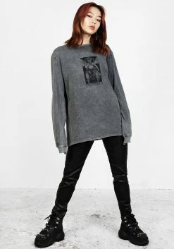 DMT1 Tarot Grey Acid Wash Long Sleeve Tee -Womens Clothing Sales SS22DM379B Tarot Grey Acid Wash Long Sleeve Tshirt 002 800x