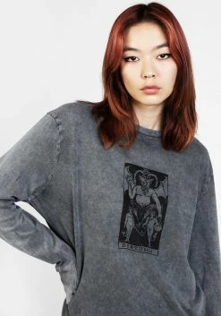 DMT1 Tarot Grey Acid Wash Long Sleeve Tee -Womens Clothing Sales SS22DM379B Tarot Grey Acid Wash Long Sleeve Tshirt 003 800x