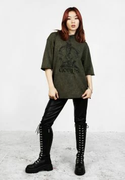 DMT1 Goblins Green Acid Wash Short Sleeved Hoody -Womens Clothing Sales SS22DM397 Goblin Green Acid Wash Hoody Tshirt 002 800x