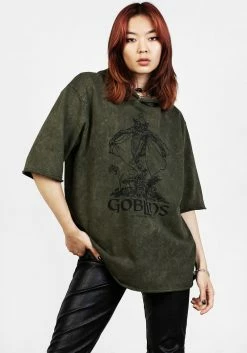 Womens Clothing Sales -Womens Clothing Sales SS22DM397 Goblin Green Acid Wash Hoody Tshirt 003 800x