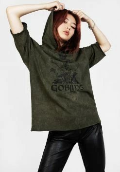 Womens Clothing Sales 18 DMT1 Goblins Green Acid Wash Short Sleeved Hoody