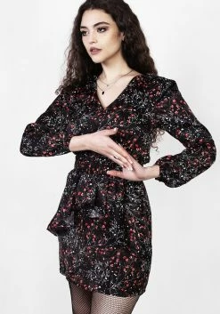 MET1 ROSETEARS FRILL PEPLUM MINI DRESS