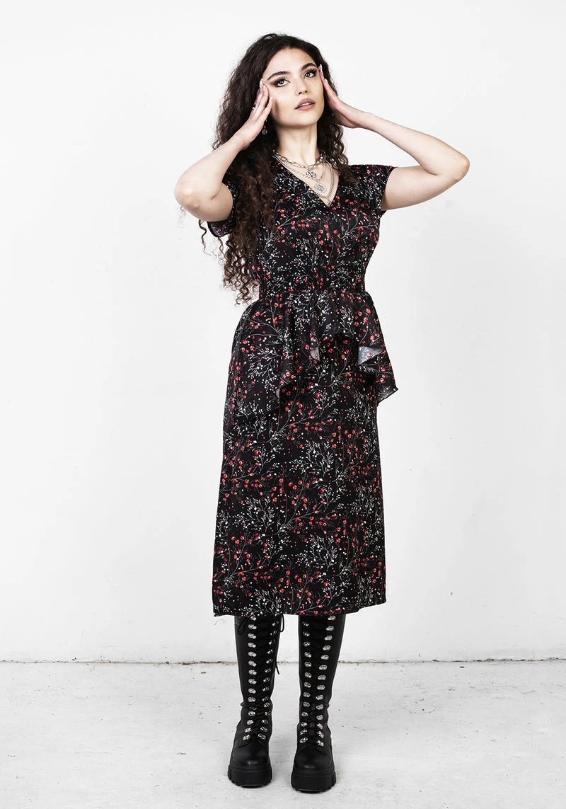 MET1 ROSETEARS FRILL PEPLUM MIDI DRESS 4 MET1 ROSETEARS FRILL PEPLUM MIDI DRESS - Image 4