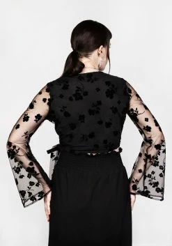 MET1 STEVIE FLOCKED WRAP CROP TOP -Womens Clothing Sales SS22M268 Stevie Flocked Crop Top 002 800x