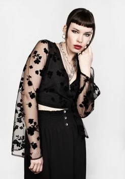 MET1 STEVIE FLOCKED WRAP CROP TOP -Womens Clothing Sales SS22M268 Stevie Flocked Crop Top 004 800x