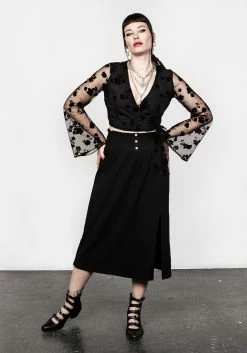 MET1 STEVIE FLOCKED WRAP CROP TOP -Womens Clothing Sales SS22M268 Stevie Flocked Crop Top 006 800x