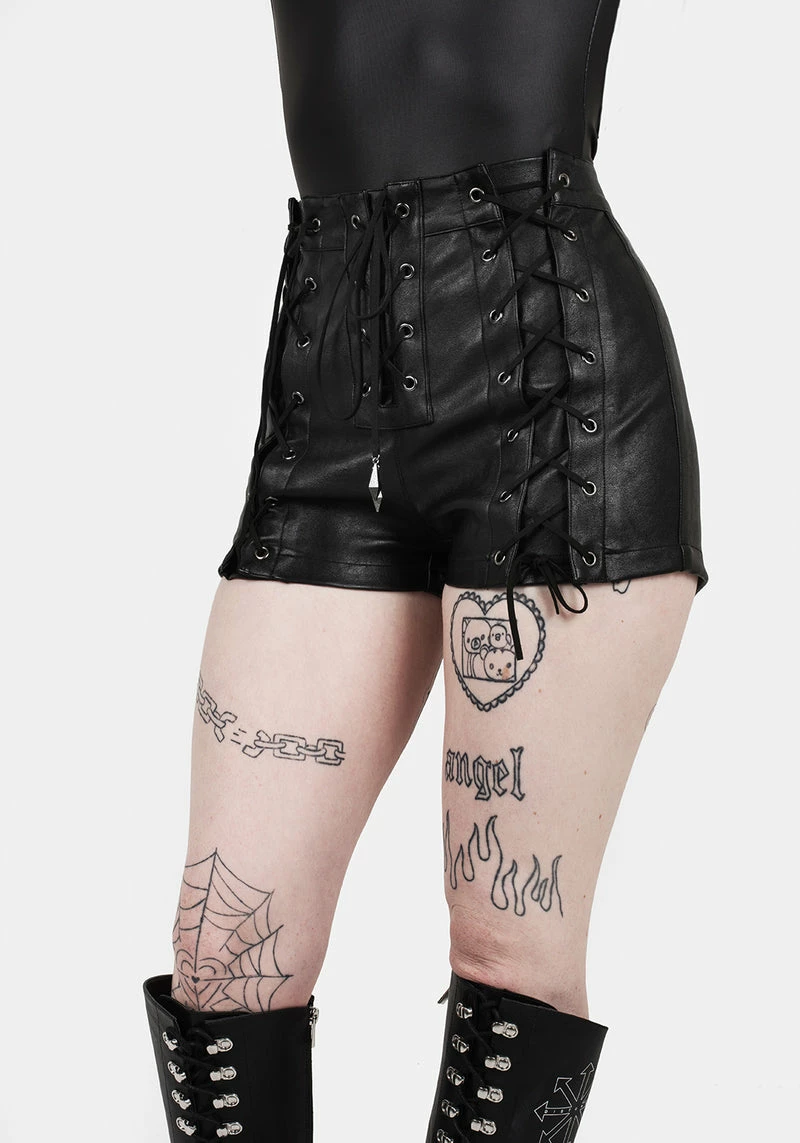 MET1 Mosh Faux Leather Lace Up Shorts 6 MET1 Mosh Faux Leather Lace Up Shorts - Image 6