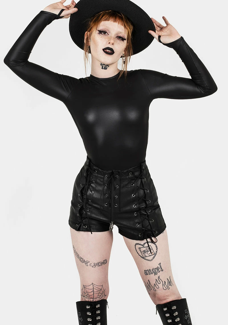 MET1 Mosh Faux Leather Lace Up Shorts 5 MET1 Mosh Faux Leather Lace Up Shorts - Image 5